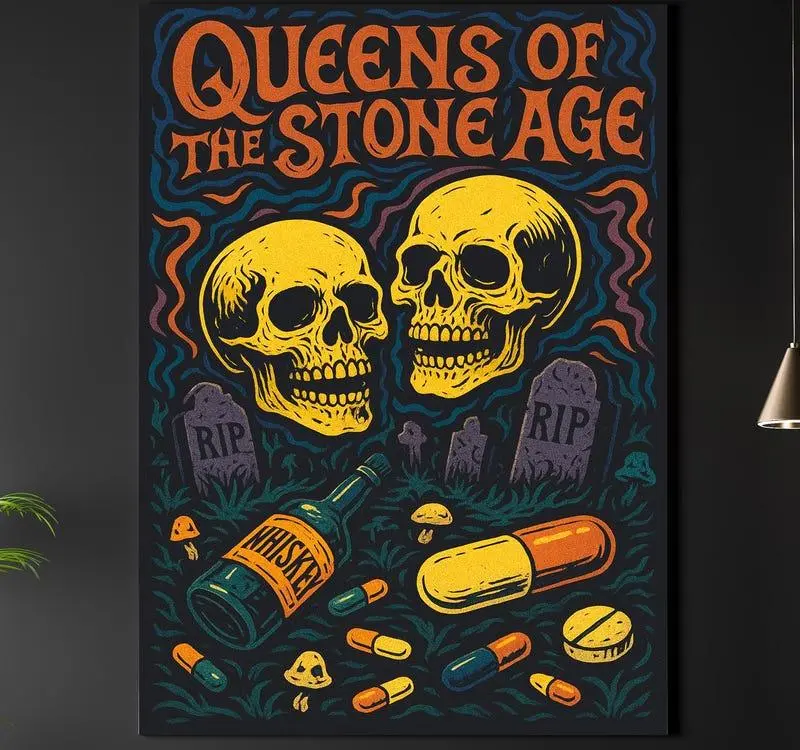 Queens of the Stone Age Wall Art Print – Retro Rock Poster with Skulls & Psychedelic Vibes | Music Room Decor | A2 A3 A4 | DOWNLOAD ONLY