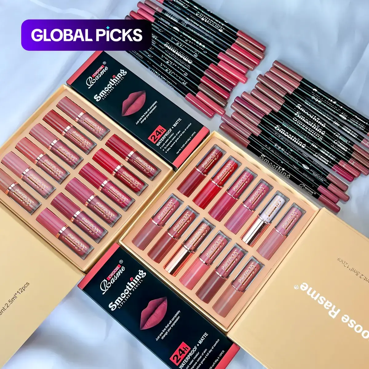 Matte Lip Gloss & Matte Lip Liner Set, 24pcs Long Lasting Smooth Lipstick & 24pcs Lip Liner Set, Suitable for All Occasions Lip Makeup