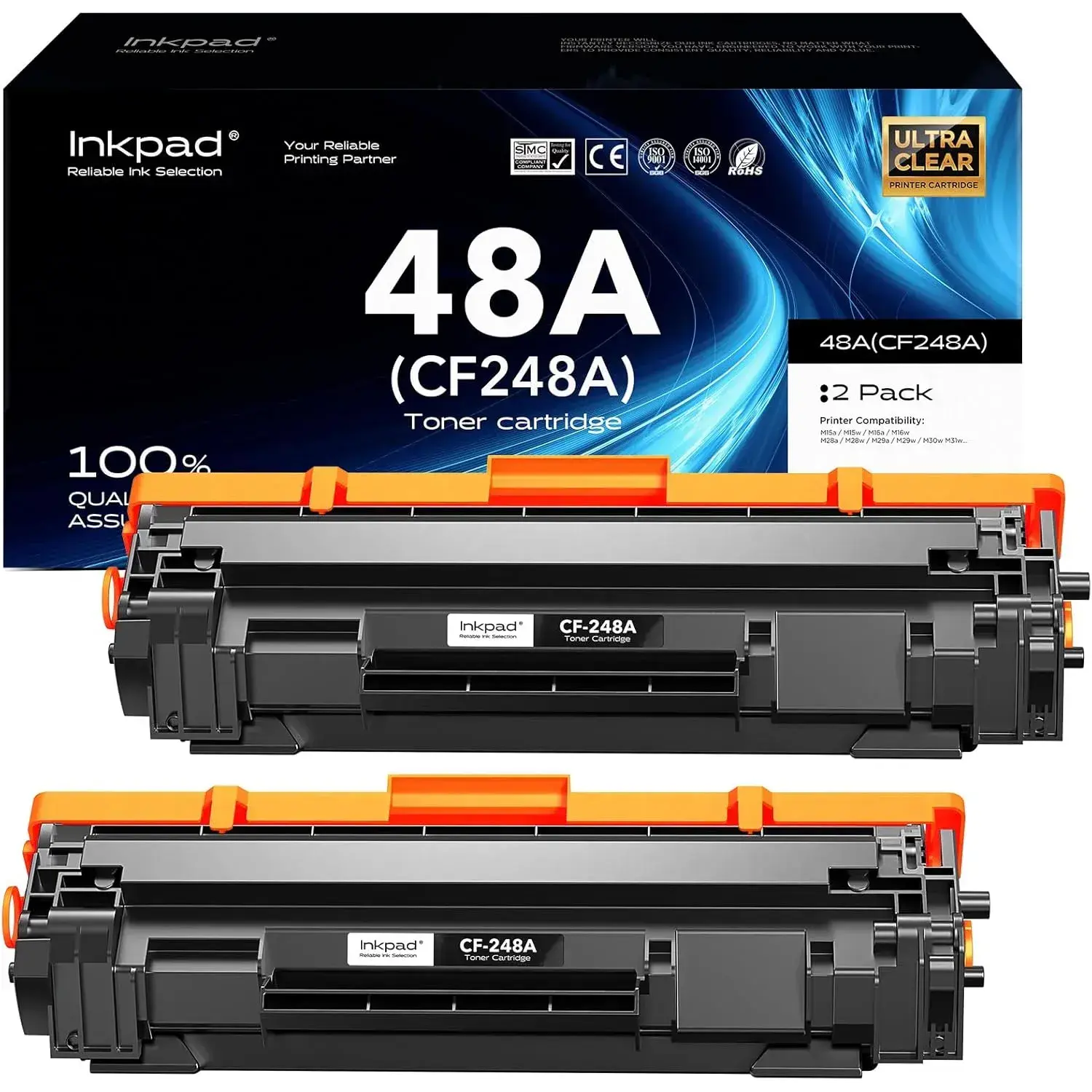 48A Toner Cartridges Compatible with HP CF248A Replacement for Laserjet Pro M15w M15a M16a M16w Laserjet Pro MFP M29w M29a M28a M30w M31w Printers (Black, 2 Pack), 1,000 Pages, 24/7 Technical Support, Iso Certified, Laserjet Series