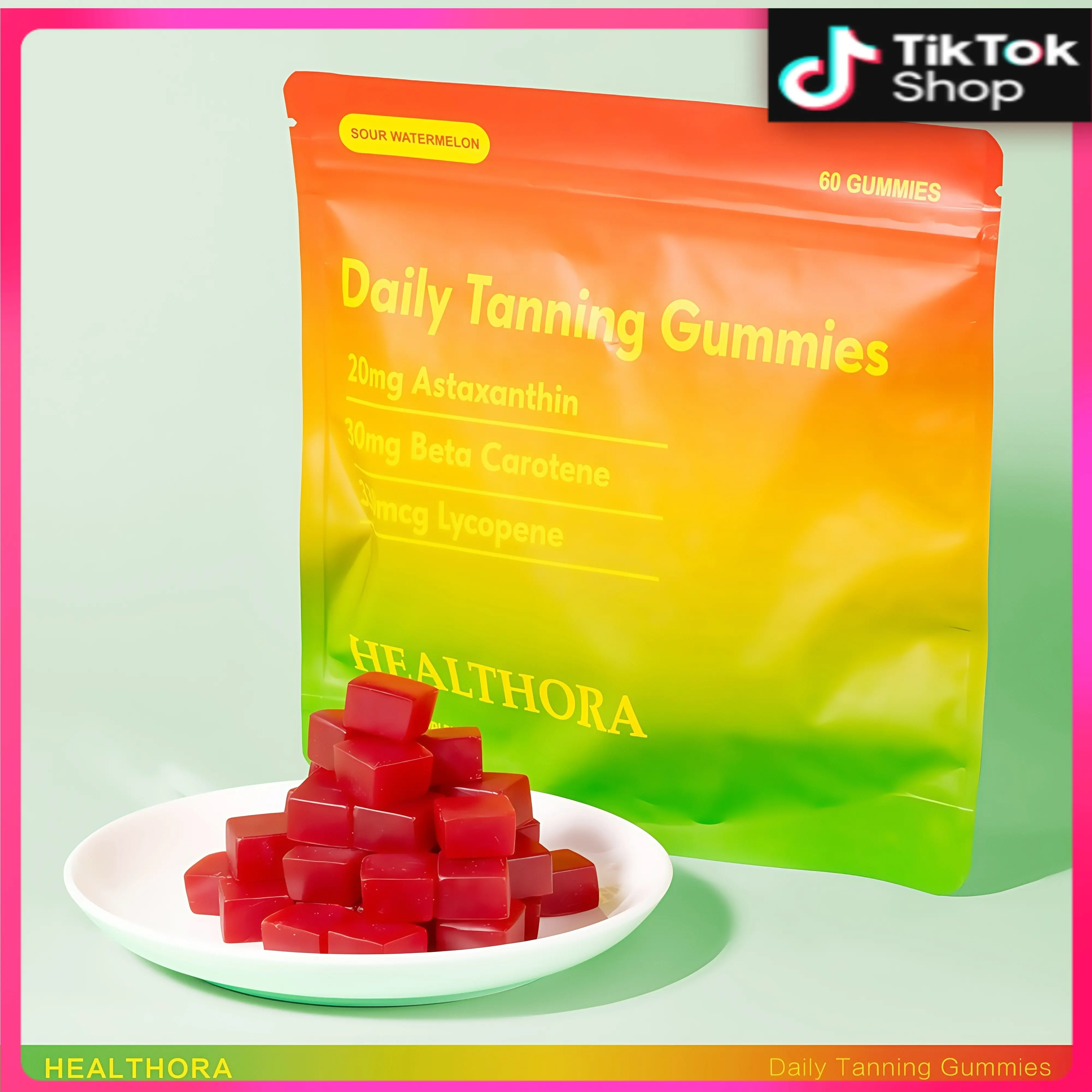 Tanning Gummies - Natural tanning supplement with astaxanthin, lycopene & beta-carotene. Gummies with astaxanthin.