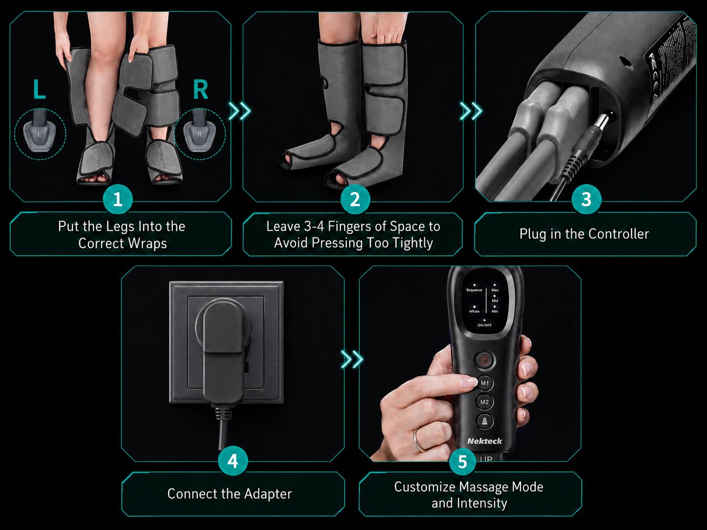 Nekteck Air Compression Leg Massager with 3 Massage Levels & Auto Shut Off Feature for Foot and Calf Comfort and Relaxation