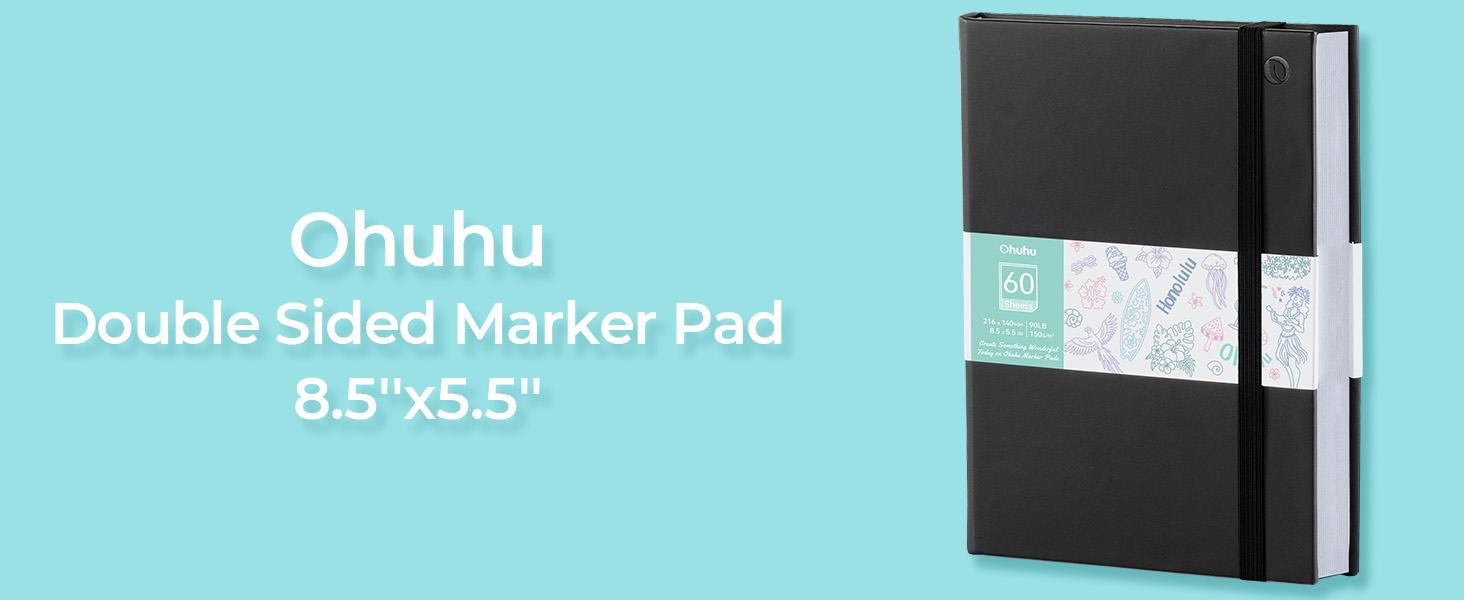 Ohuhu Double-Sided Marker Pad Art Sketchbook Bleedproof - 90 lb/150 GSM Smooth Drawing Paper - 60 Sheets/120 Pages - Hardcover Sketching Book for Alcohol Markers Paints