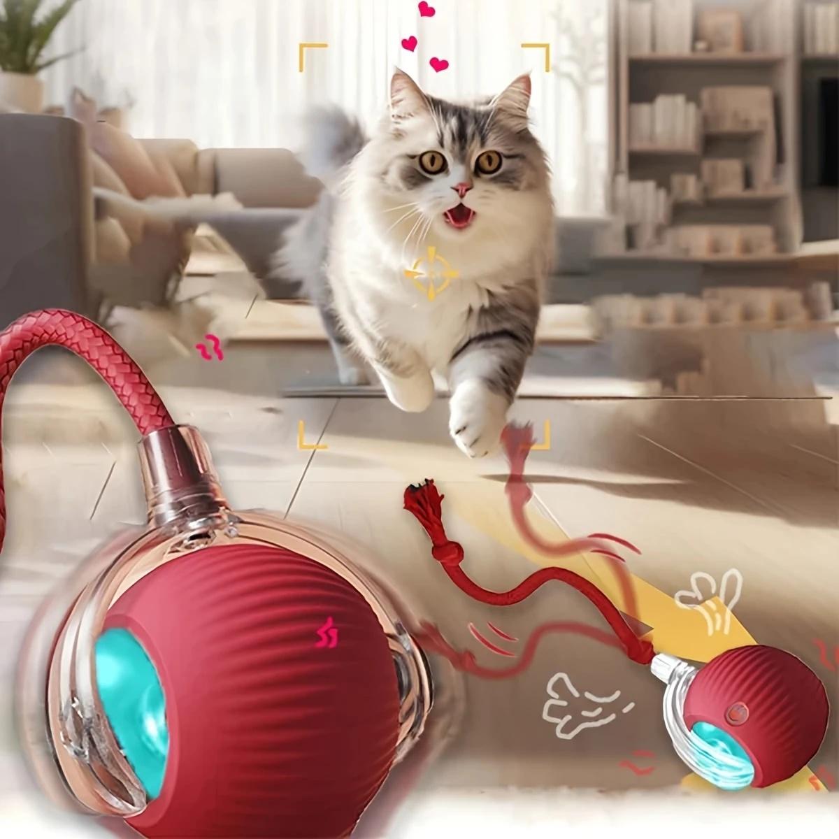 Interactive Cat Toy, Chirp And Motion Activated Cat Rolling Toy, Used for Indoor Cat Red LED Light Ball Rolling Quickly, Can Be Used On The Carpet.christmas gifts