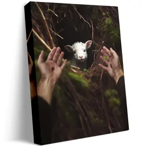 Jesus and Lamb Canvas Wall Art Jesus Reaches Down to Rescue A Lamb Picture Wall Art Canvas Print Christian Home Decor