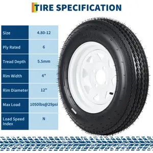 Garvee 5.30-12 2-Pack railer Tire and Wheel Assembly, Load Range C 6PR, 4 Lug White Spoke Wheel for Utility/Boat/Camper Trailers