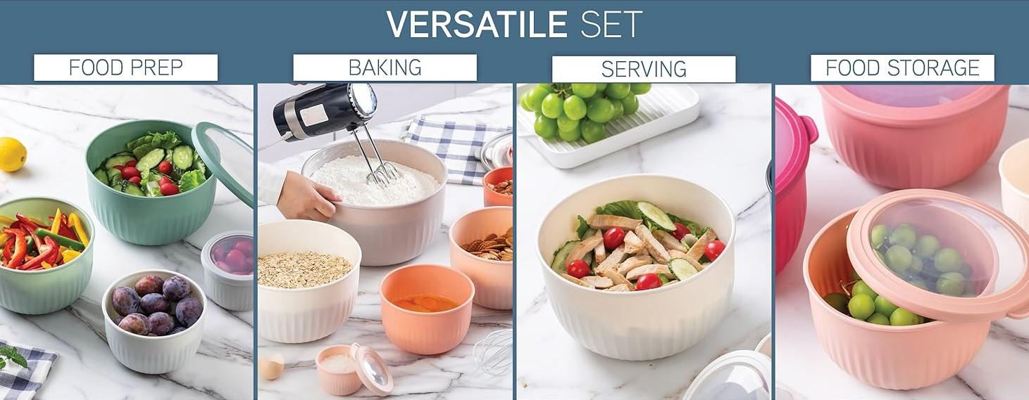 COOK WITH COLOR 6 Prep Bowls with Lids- Deep Mixing Bowls for Kitchen Tableware, Small and Large Sizes Include .17, .6, 1.24, 2.37, 3.76, 5.69 QT