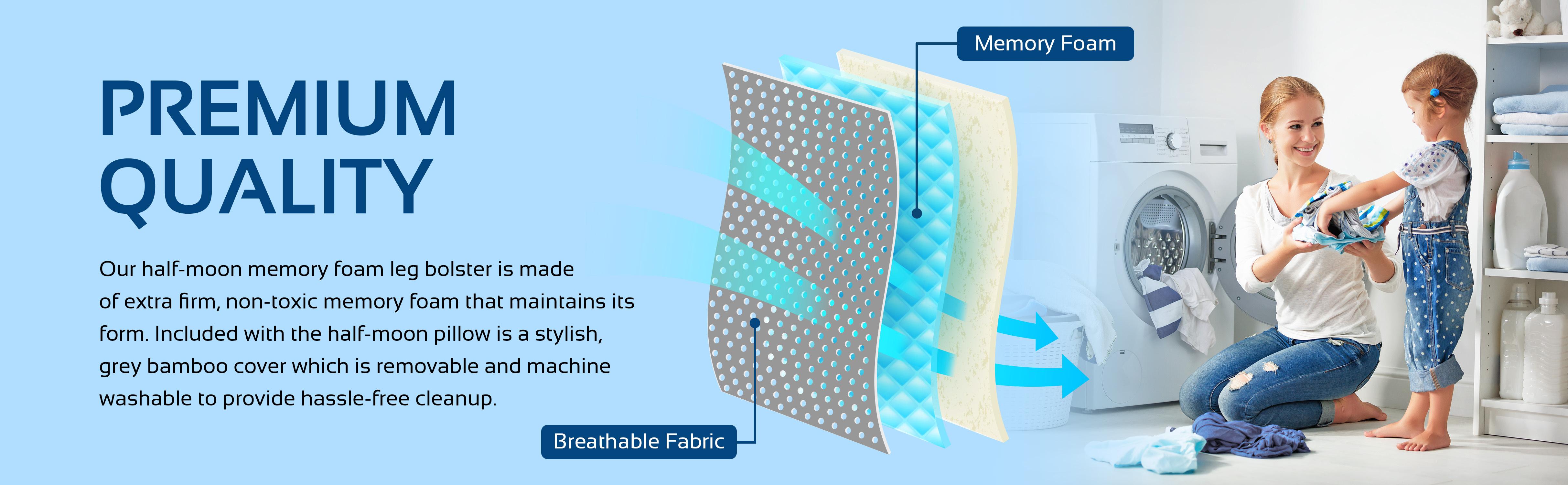 Health Large Half Moon Bolster Pillow for Legs, Knees, Lower Back and Head, Lumbar Support Pillow for Bed, Sleeping | Semi Roll for Ankle and Foot Comfort - Machine Washable Cover, White