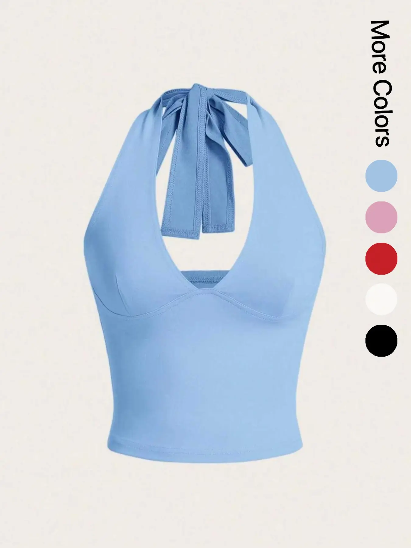 Women's Solid Knot Backless Halter Cropped Tank Top, Bowknot Tank Top, Chic Casual Deep V Neck Sleeveless Short Top for Summer, Ladies Clothes for Daily Wear, Backless Tank Tops, Womenswear