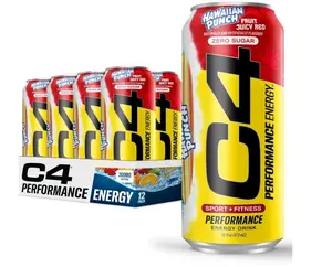C4 Performance Energy Drink Zero Sugar Hawaiian Punch Fruit Juicy Red 12PK/16Oz