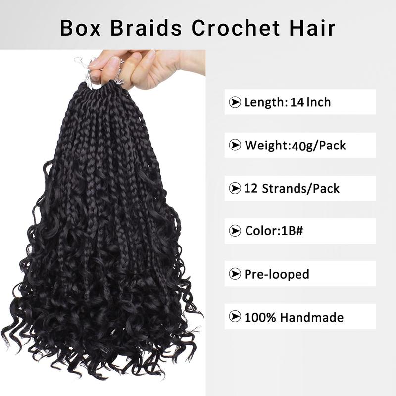 [Wequeen] Boho Box Braids Crochet Hair Pre Looped Box Braids With Curly hHair Extensions For Women Natural Color 18 Inch 1 Pack 12 Strands 14 24inch