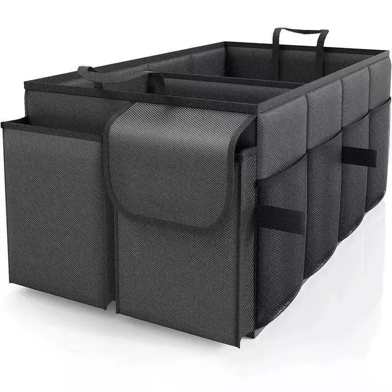 1PC Trunk Organizer - Car Organizer, Car Storage, Foldable Trunk organizer for SUVs & Sedans, Sturdy Car Organization for Car Accessories, Tools, Sundries, Black, 2 Compartments