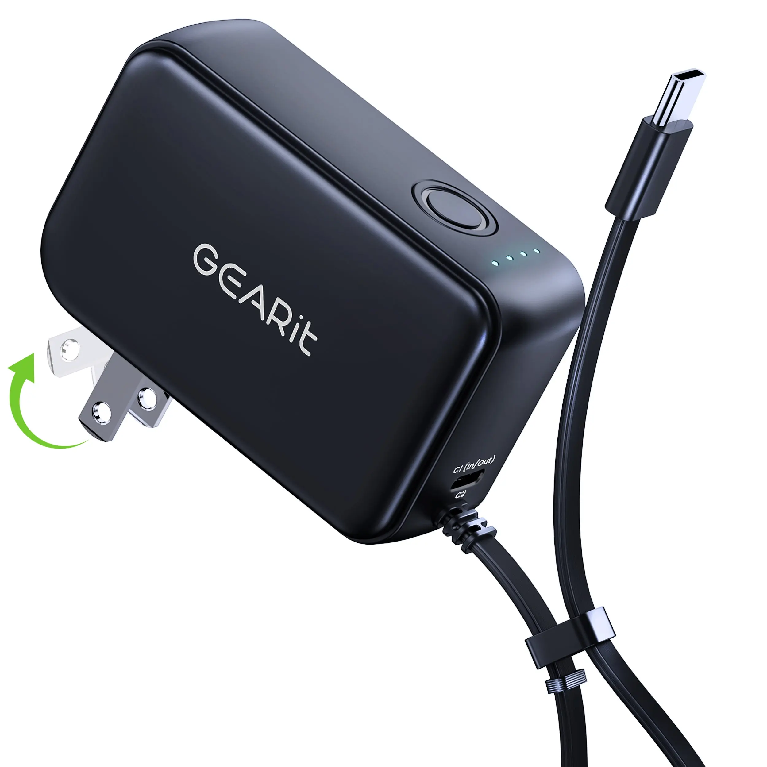 GEARit 3-in-1 GaN 33W Compact Battery Charger - 5000mAh Foldable Portable Charger with Cable Plug, Multiple Ports, Cellphone Compatibility, Desktop & Mobile Charging Combo, Multiple Ports Chargers