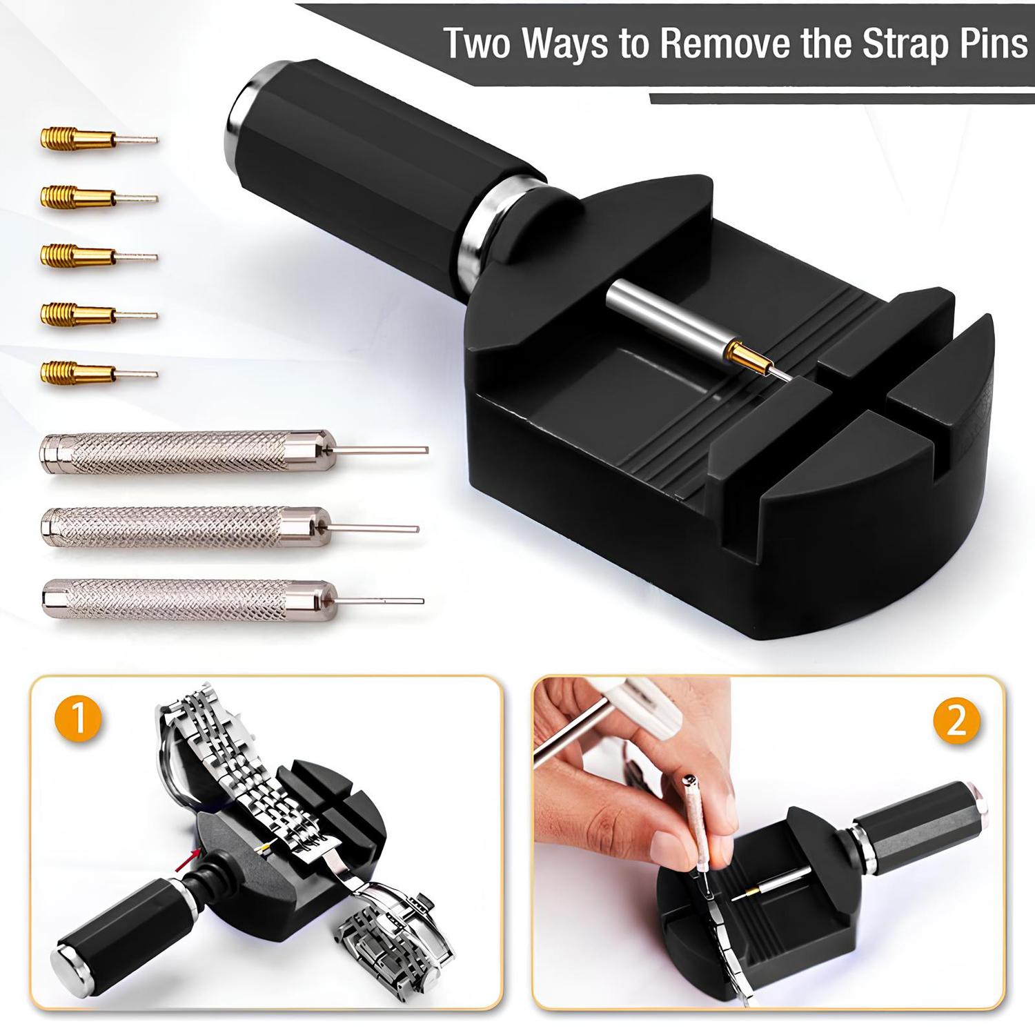 Watch Link Removal Kit, Watch Band Adjustment Sizing Tool Set with Watch Hammer, Spring Bar & Extra Pins Replacement for Watch Strap Repair