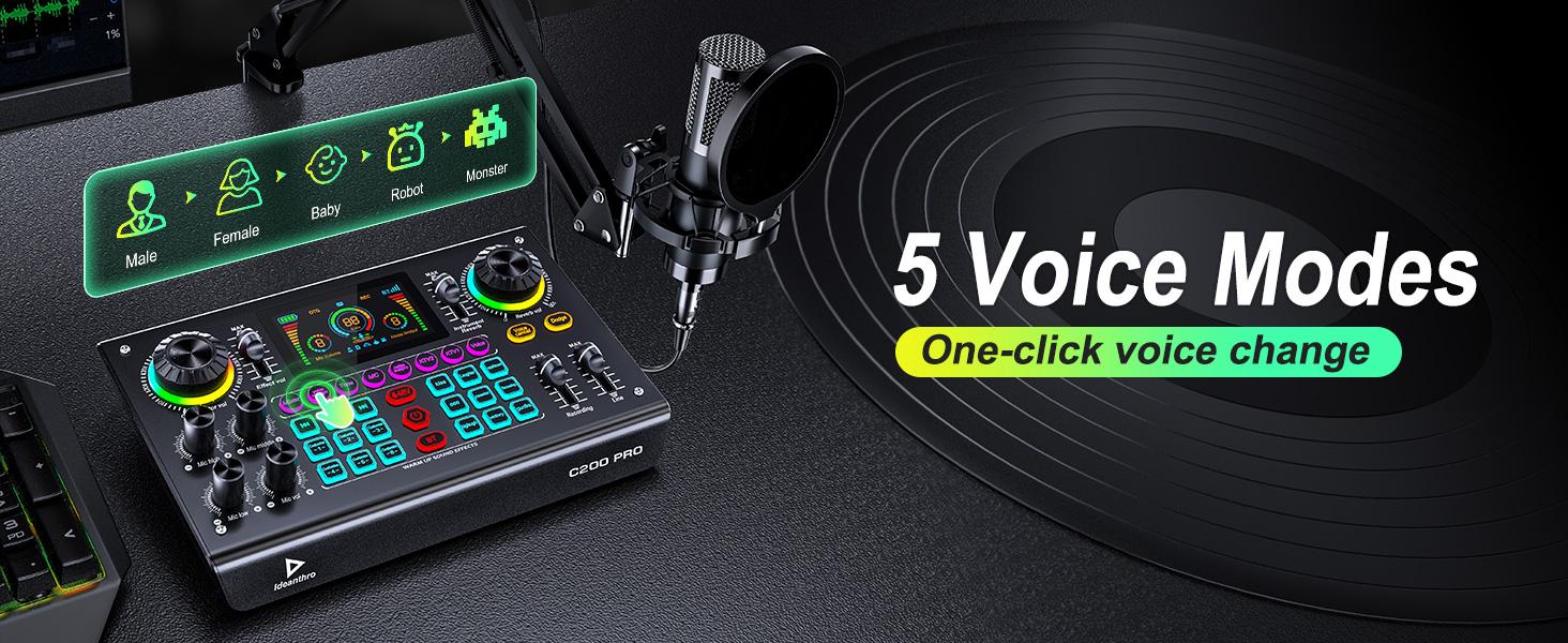 【Live Stream Exclusive】Ideanthro C200 PRO-P15 Sound Card，Audio Mixer with Dual-Core DSP, Dual Microphone & Headphone Outputs, Adjustable Tone, Multiple Voice-Changing Modes, Fully Compatible with Mainstream Live Streaming Platforms