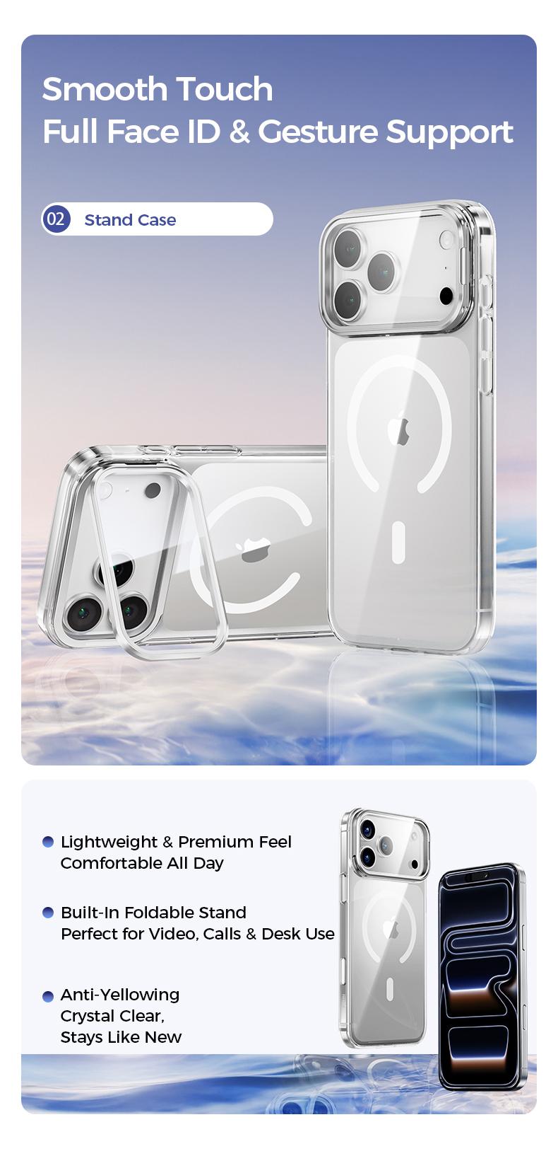 MAGIC JOHN Accessory Gift Set for iPhone 17/Air/Pro/Pro Max — Includes HD & Privacy Screen Protector, Camera Cover Stand Case, and 45W Fast Charger