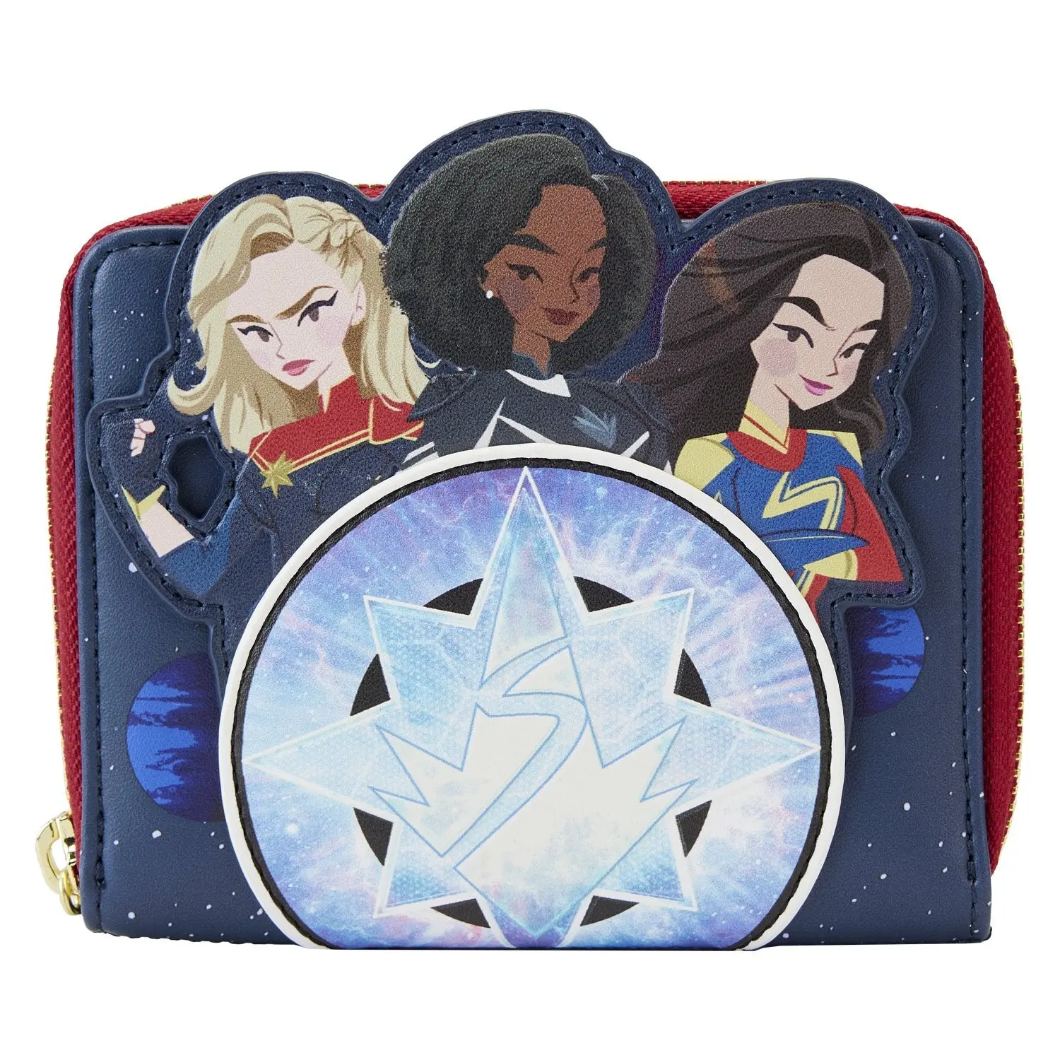 Loungefly Marvel The Marvels Group PU Leather Zip-Around Wallet with Applique and Debossed Details, Pu Leather Wallet