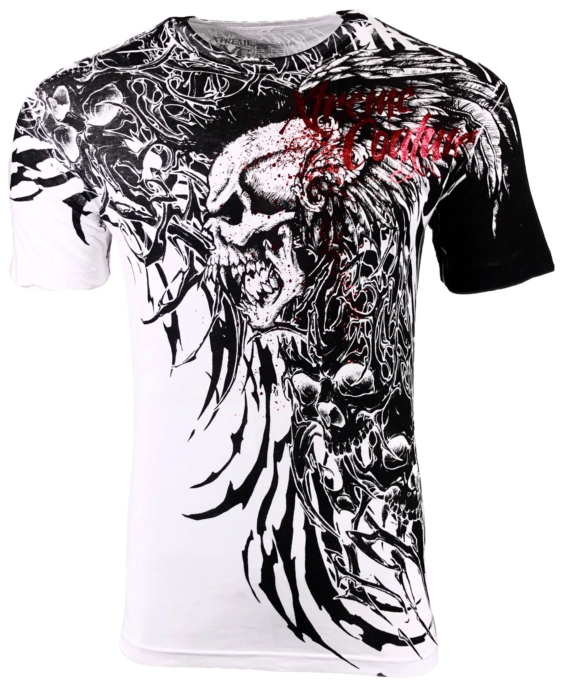 Xtreme Couture Men's Print Round Neck Short Sleeve Cotton T-Shirt - Brutal Combat White, Menswear Casual Tops