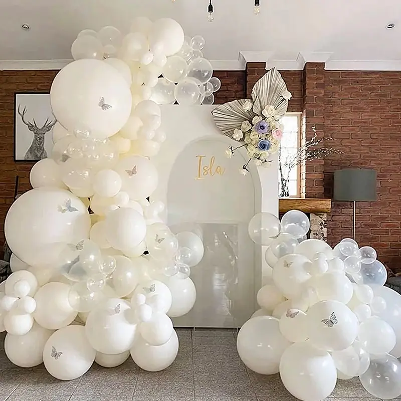 106pcs Matte White Latex Butterfly Balloon Garland Arch Kit, Butterfly Balloon Decorations with Backdrop for Wedding, Adult Birthday Party Supplies, Balloon Arch Backdrop