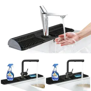 Kitchen Sink Faucet Mat, Silicone Folding Splash Guard, Draining Mat with Button Lock, Sink Faucet Protector, Sink Accessories for Kitchen Household Items Cleaners