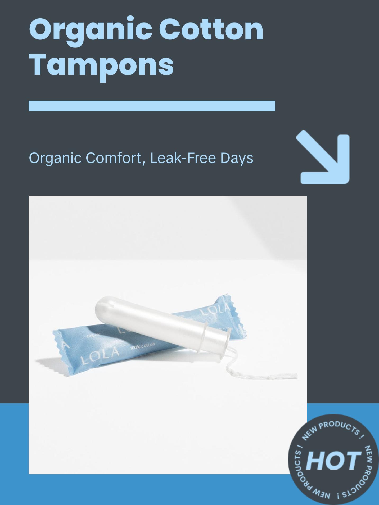 LOLA Regular Organic Cotton Tampons 16ct | 360-Degree Leak Protection | BPA-Free Plastic Applicator | HSA FSA Approved | 100% Natural Absorbent Cotton | Period Care