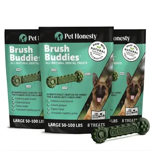 Pet Honesty Brush Buddies All-Natural Long-Lasting Dental Treats for Large Dogs (3-Pack) — Supports Oral Health, Fights Plaque & Tartar, Promotes Healthy Gums - 24 Count Total (3 x 8 Count Bags) - For Dogs 50-100 lbs