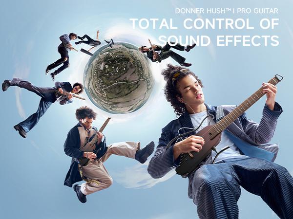 Donner HUSH-I PRO Acoustic-Electric Travel Guitar Kit with Sound Effects, Gradient Colors, USB-C Fast Charging