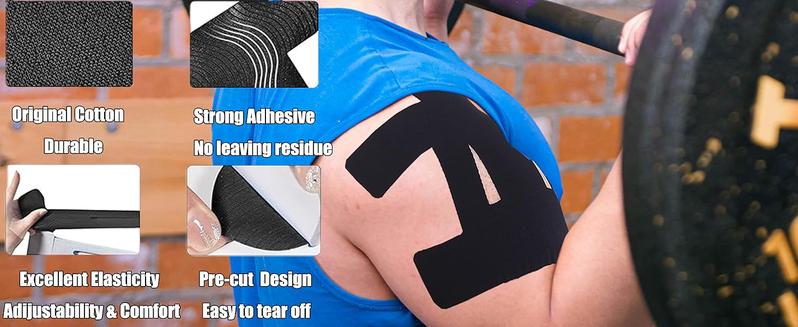 10 Kinesiology Tape for Shoulder Pain Relief Pre Cut Sports Waterproof Breathable Enhance Elastic Kinesiology Athletic Tape for Shoulder Support and Muscle Baseball Sports(Black)  Boxing Wrap Breathable Hypoallergenic Latex-Free Tap Shoulder Stabilite bac
