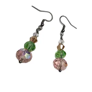 Spring Collection Crystal Earrings – Bloom Edition | Handmade Pink Green Amber Earrings