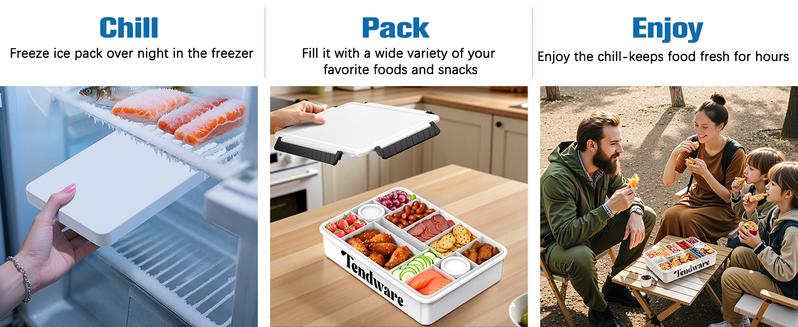 Chilled Portable Snackle Box Container with Reusable Ice Pack Divided Serving Tray Bonus Insulated Bag Dip Containers Forks for Charcuterie Snack Fruit Beach Travel Picnic Party Back to School Gift Food Storage Set
