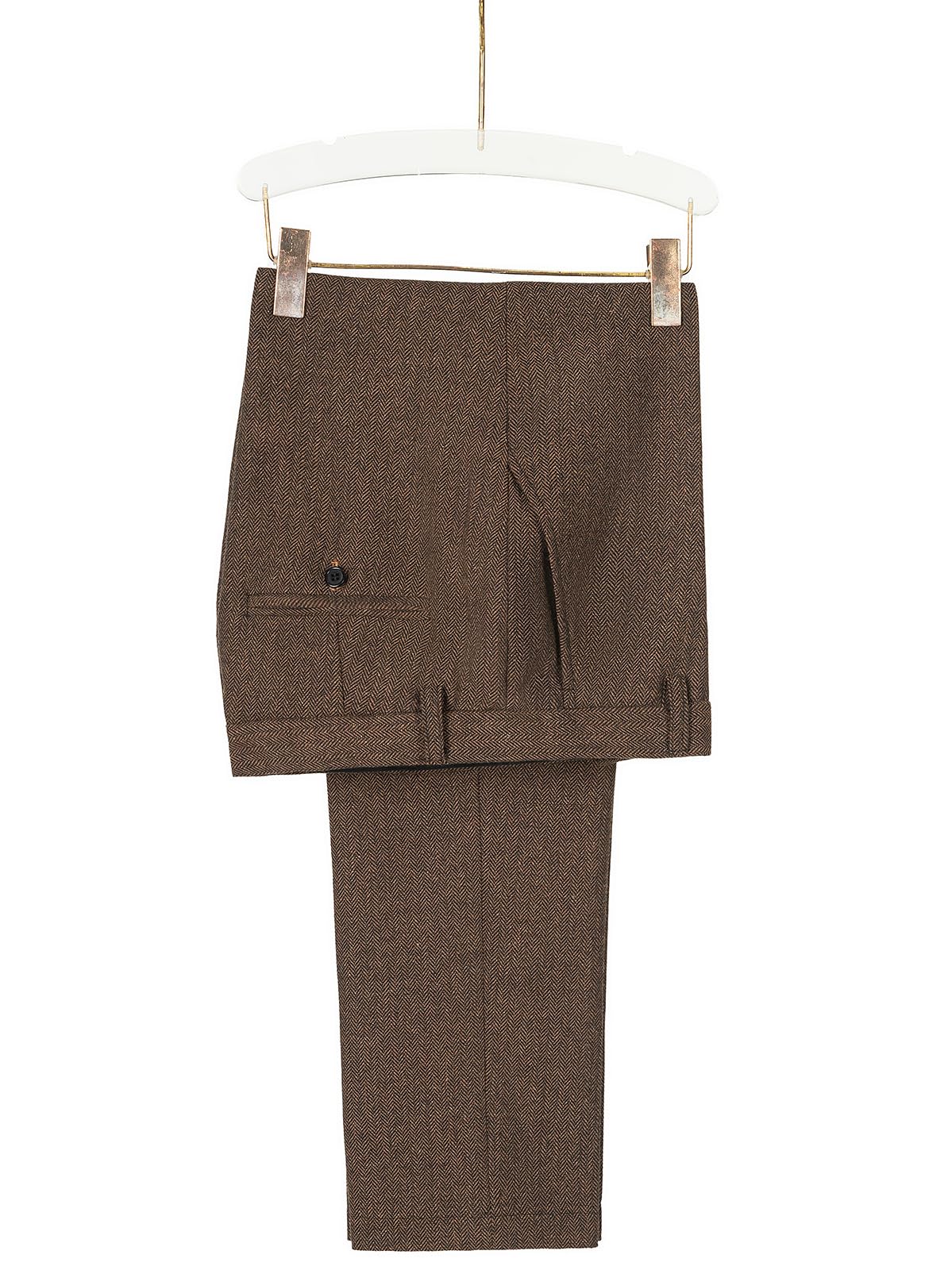 Men's Retro Dress Suit Pants Thick Wool Flat Front Herringbone Tweed Trousers