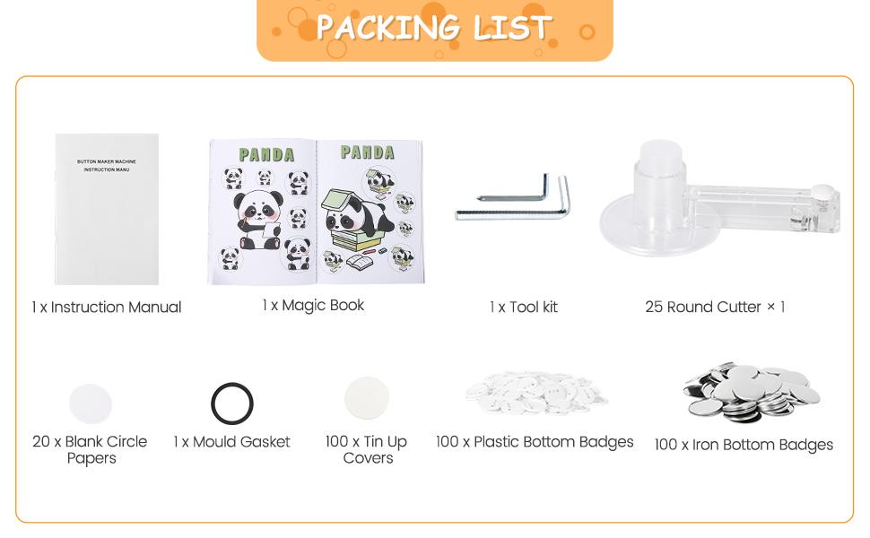 【GARVEE】Button Maker Machine 3rd Gen with 58mm size, ergonomic arc handle, 3-in-1 punch press kit including 300pcs button parts, circle cutter, magic book, and DIY pin badge press for creative projects