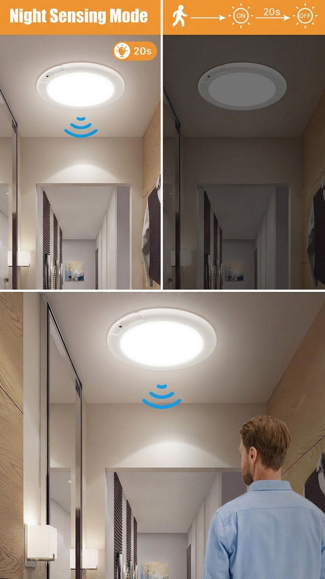 Wireless Closet Lights Motion Sensor - No Wiring Rechargeable Ceiling Light Night Light Indoor, Battery Operated Led Lights for Bedroom with Remote, Living Room Bathroom Home & Kitchen Decor Lighting