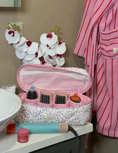 Pink Ditsy Airwrap Vanity Case with Compartments for Dyson/Shark Products - Great for travel, gifting - Quilted Fiber Filled