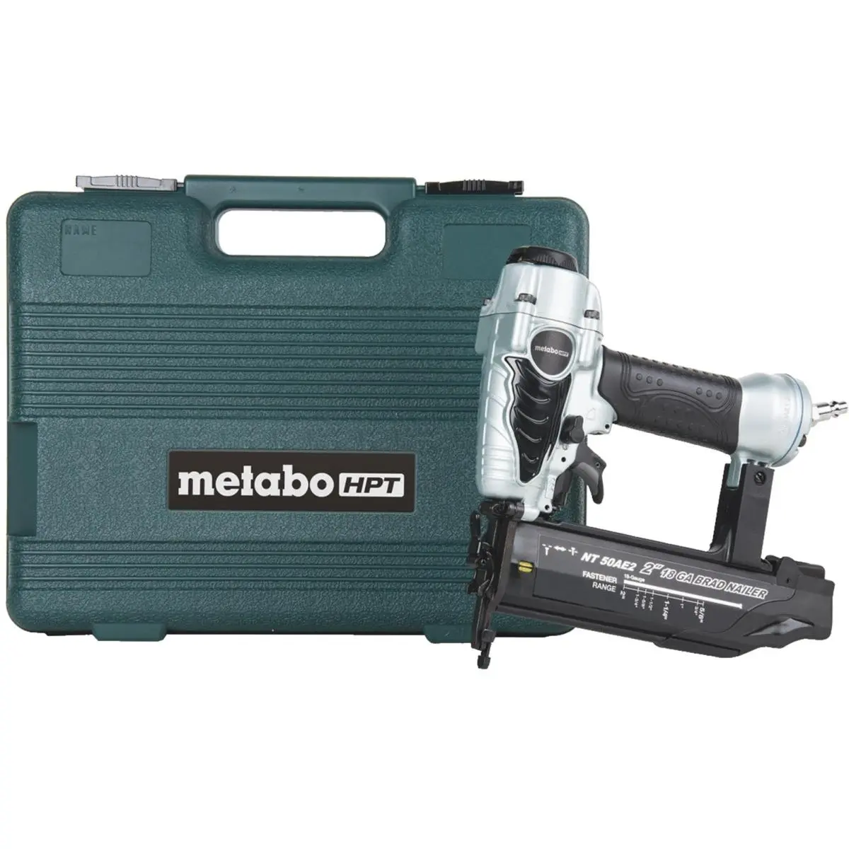 Metabo HPT 2-in-1 18ga Brad Nailer Hardware Power Tool - 18 gal, 5/8"-2" Brad Range, Selective Fire, Elastomer Grip, Tight-Corner Reach, Low-Nail Alert for Furniture, Trim Work