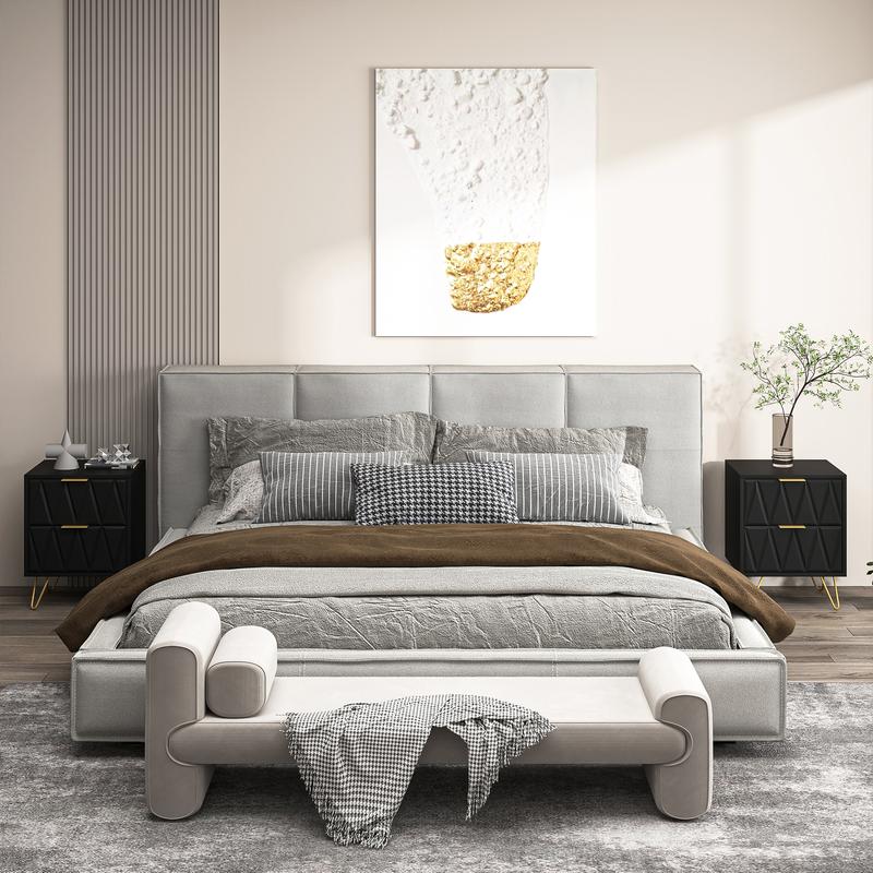 2pcs Nightstand Modern Bedside Table with 2 Drawers & Gold Metal Legs, Simple and Elegant Bedside Table,Night Stand Metal Legs for Bedroom Living Room