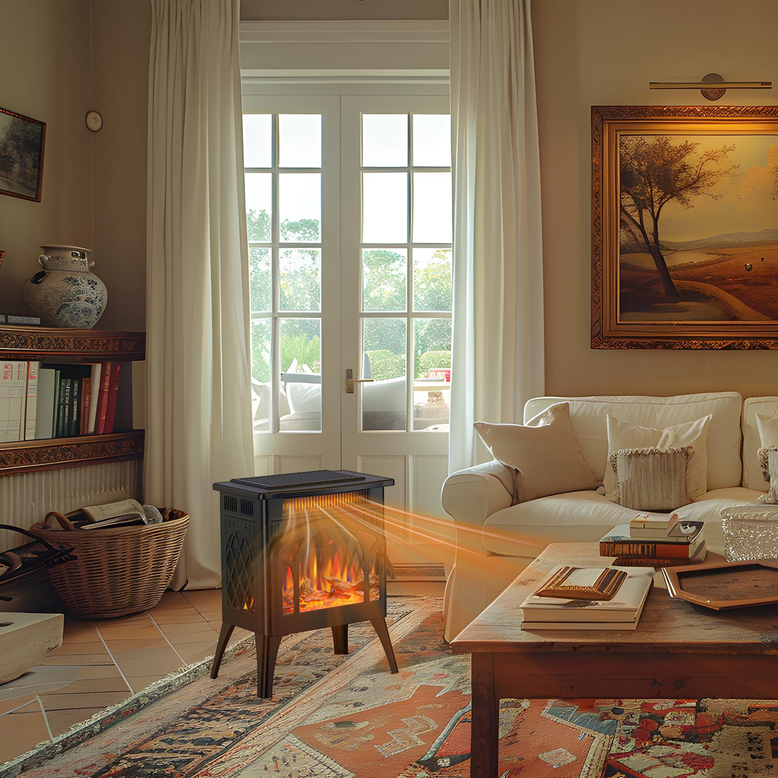 R.W.FLAME Electric Fireplace Heater, 20" Freestanding Fireplace Infrared Stove 1000W/1500W, 3D Realistic Flame Effects, Adjustable Brightness and Heating Mode, Overheating Safe Design