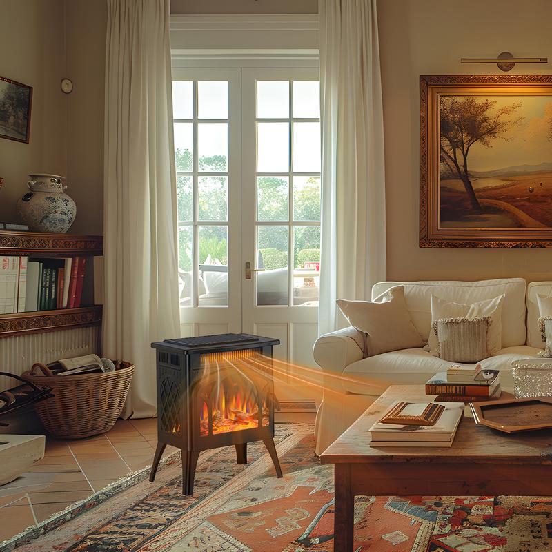 R.W.FLAME Electric Fireplace Heater, 20" Freestanding Fireplace Infrared Stove 1000W/1500W, 3D Realistic Flame Effects, Adjustable Brightness and Heating Mode, Overheating Safe Design