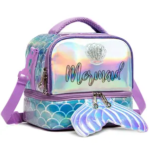 Kids Double-Insulated Lunch Bag Mermaid-designed bento lunch bag Suitable for schools, picnics, camping, students, and kitchens; a must-have for back-to-school-Lunch box not included