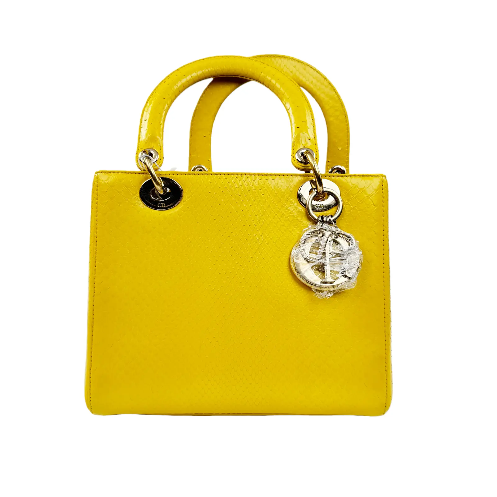 Pre-owned Dior Python Shoulder Bags Christian Lady Yellow Medium Handbag
