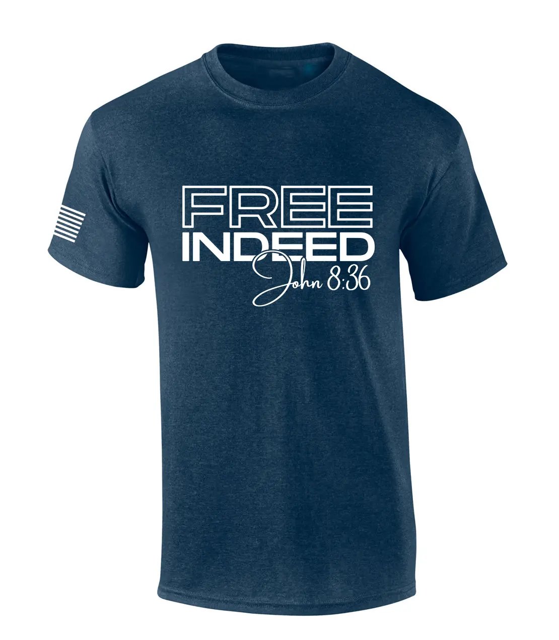 TRENZ SHIRT COMPANY Men's Christian Graphic T-Shirt, 'Free Indeed' John 8:36 American Flag Cross, Short Sleeve Preshrunk Cotton Classic Fit, Tshirt, Casual T-Shirts
