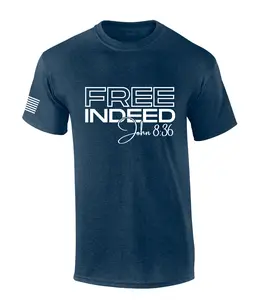 TRENZ SHIRT COMPANY Mens Christian Shirt Free Indeed John 8:36 Scripture Tee 90% Cotton Classic Fit American Flag Cross Design Comfy Menswear Top
