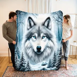 Cozy Wolf-Themed Flannel Blanket – Soft, Durable, and Perfect for Home Decor, Camping, or Travel – Snowy Forest Design with Realistic Wolf Print – Machine Washable, All-Season Comfort, Travel Blanket | Animal Print Blanket | Machine Washable Blanket