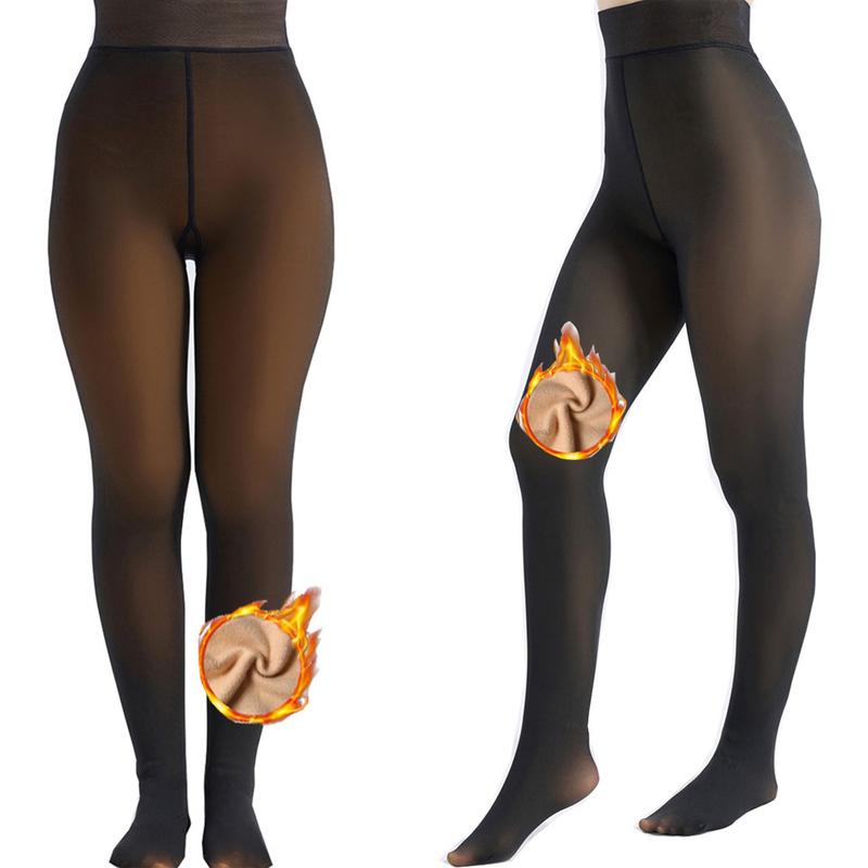 EOJN Womens Fleece lined Tights, Ladies Warm Pantyhose Leggings Thick translucent Stretchy Winter stockings For Women Minimalist Warm-lined Basic Tights Slim,Everyday fashion,2 Pcs