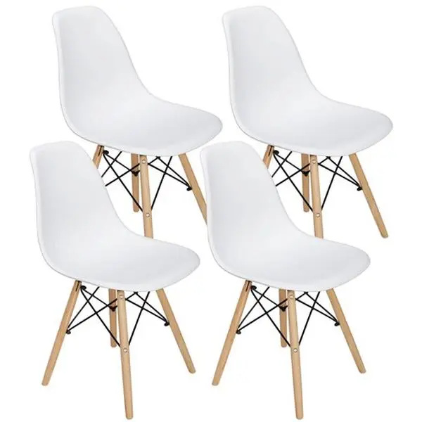 Segawe 4pcs Mid-Century Modern Dining Chairs - Armless, Easy-Clean White Polish Single Seats for Kitchen, Dining Room