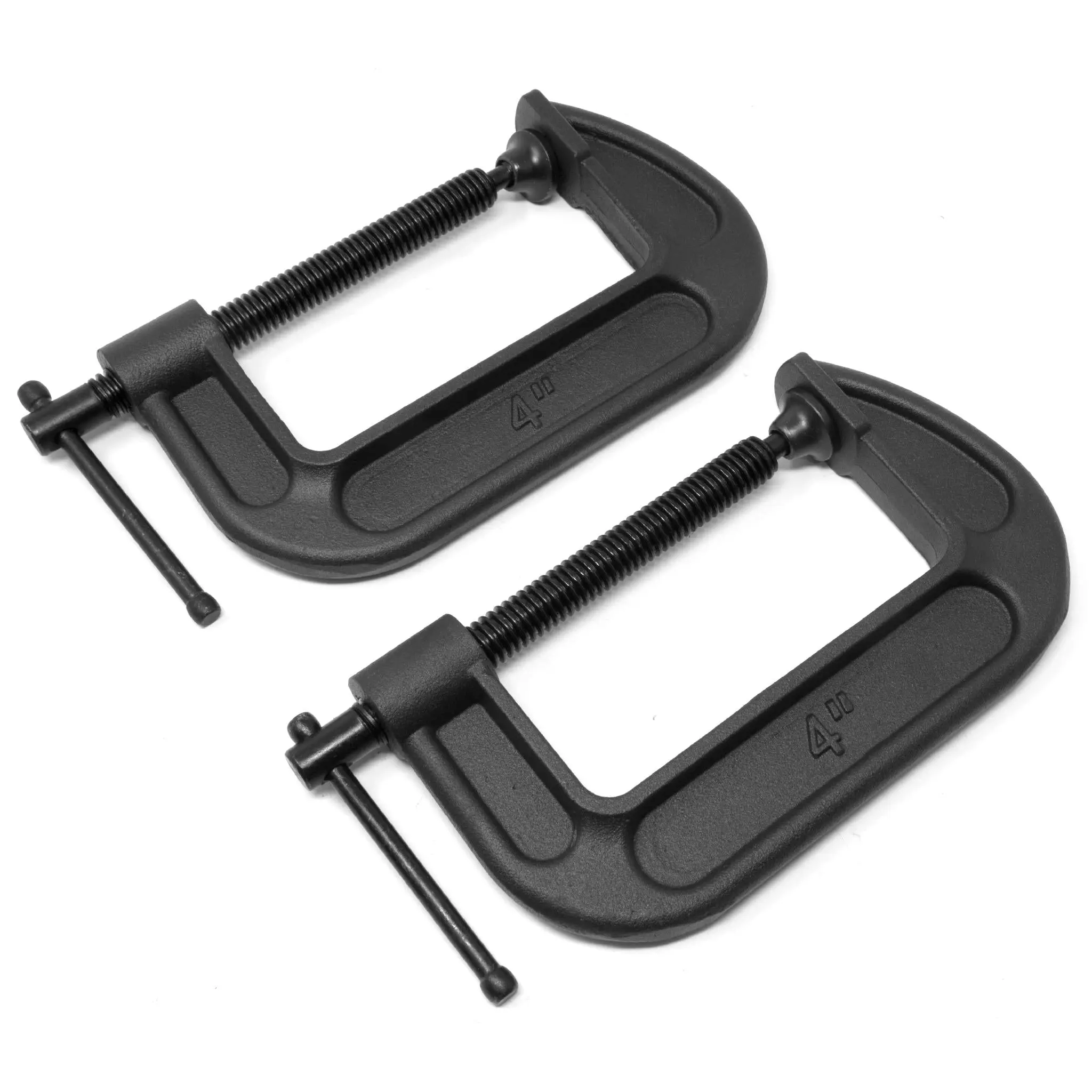 WEN CLC424 Heavy-Duty Malleable Cast Iron Threaded C-Clamps, 4-Inch Jaw Opening, 2.2 in Throat, Low-Resistance Screw Threading, Black-Oxidized Finish, 2-Pack, Clamp With Thread, Smooth Black Oxidized Finish