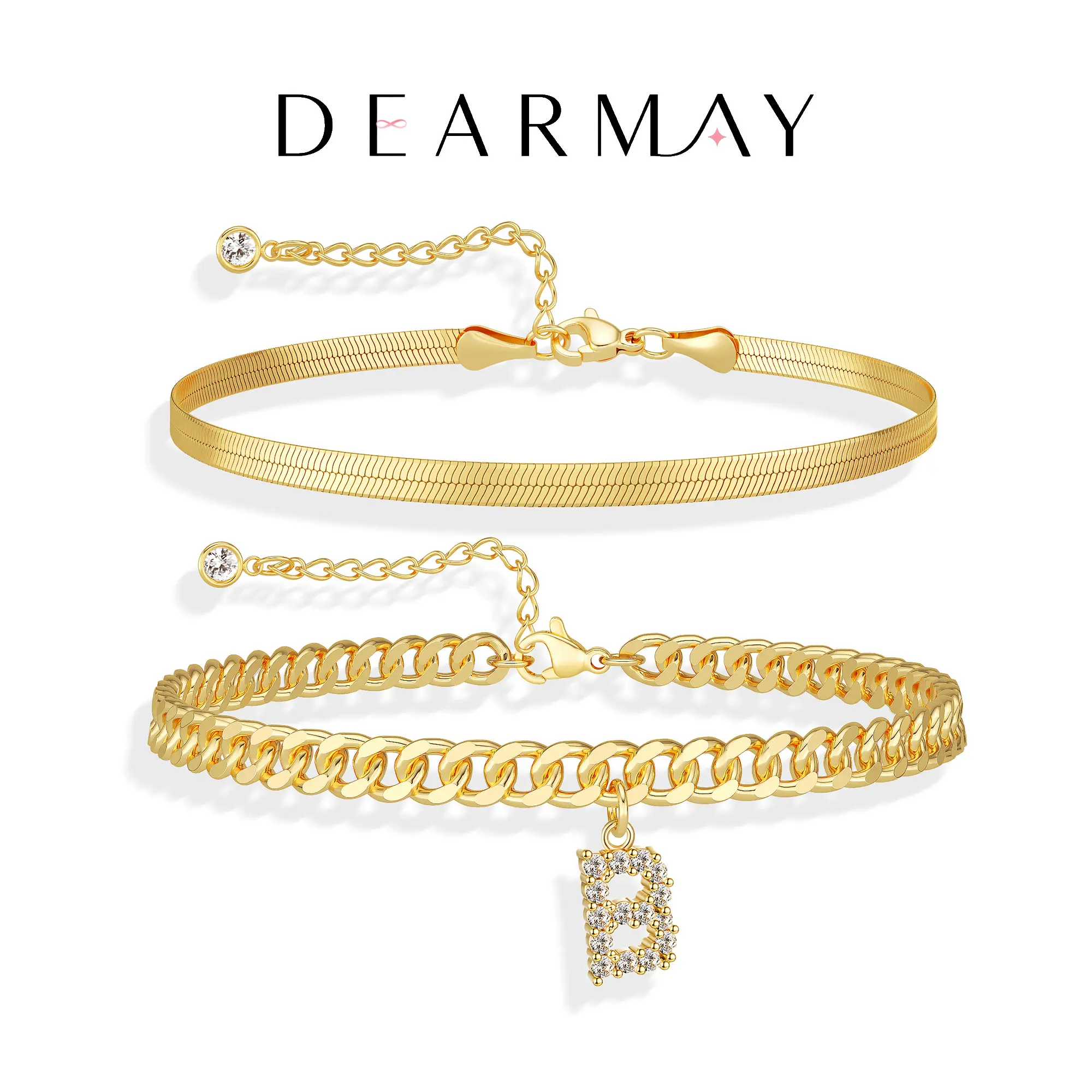 Dearmay Gold Initial Anklets for Women 14K Gold Plated Ankle Bracelet with Letter Pendant Waterproof Adjustable Anklet Set Stackable Personalized Jewelry Summer Beach Accessories Gift for Girls