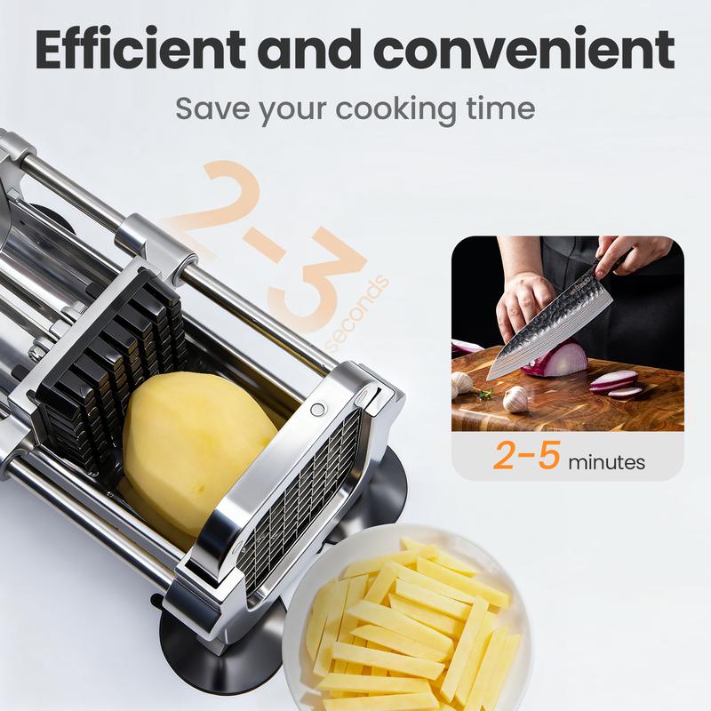 Potato Chipper French Fry Fruit Vegetables Cutter with 1/2" & 3/8" Blades, Ergonomic Handle, Heady Duty Rust-Resistant Aluminium Machine, Food Grade Stainless Steel Slicer for Home Kitchen Restaurant Use Easy Clean