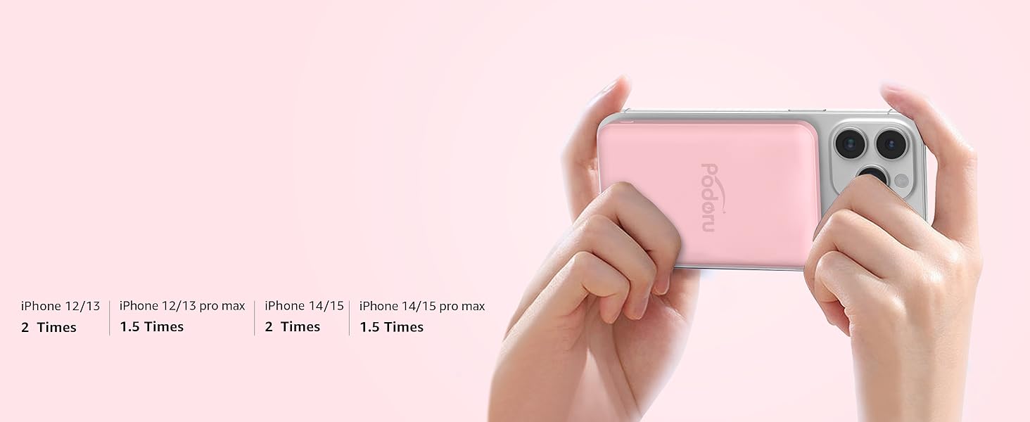 Podoru Magnetic Power Bank, 10000mAh for MagSafe Portable Battery Pack Fast Wireless Mobile Charger and USB-C Cable, for iPhone 17/16/15/14/13/12 Series