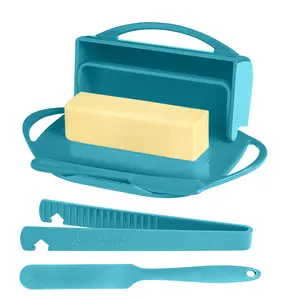 4-Piece Breakfast Set with Flip-Top Butter Dish, Spreader, Toaster Tongs, and Spatula