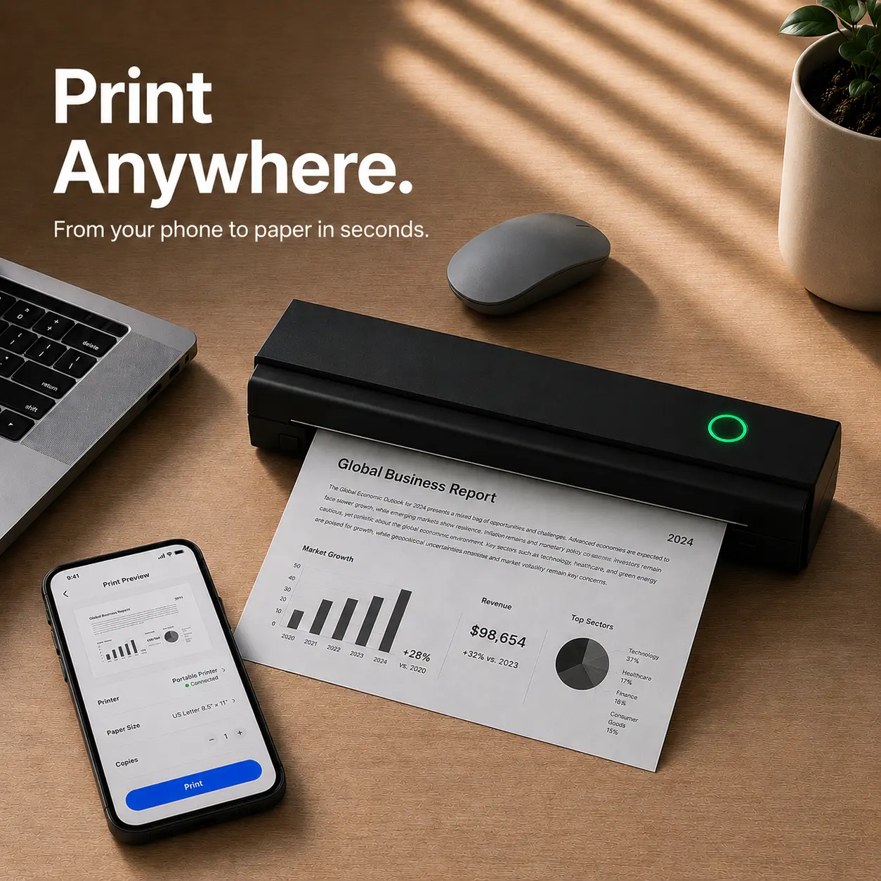 Portable Inkless Thermal Printer - US Letter/A4 (8.5"x11") Bluetooth Printer for Documents, PDFs, Home Office & Small Business, Compatible with iOS, Android & Laptop, Inkless Portable Printer - Impresora portatil backtoschool